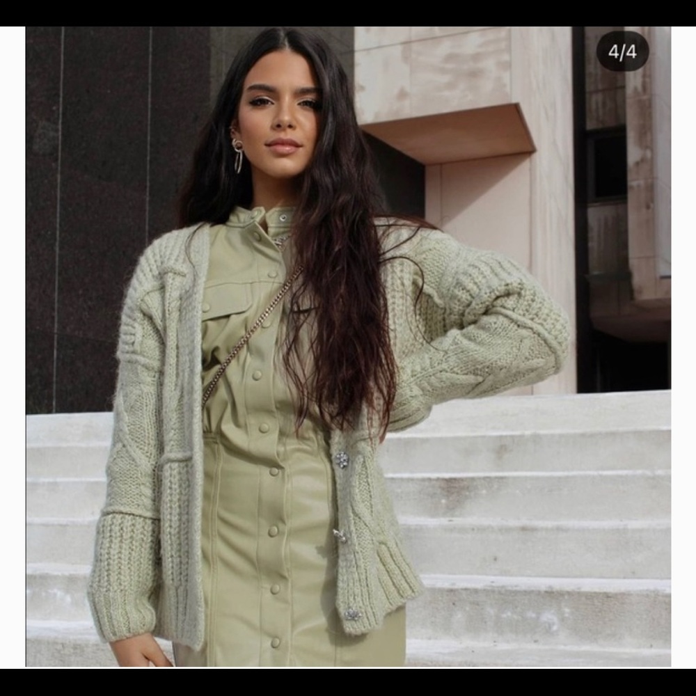 ZARA Patchwork Knit Cardigan in Green- Size Small